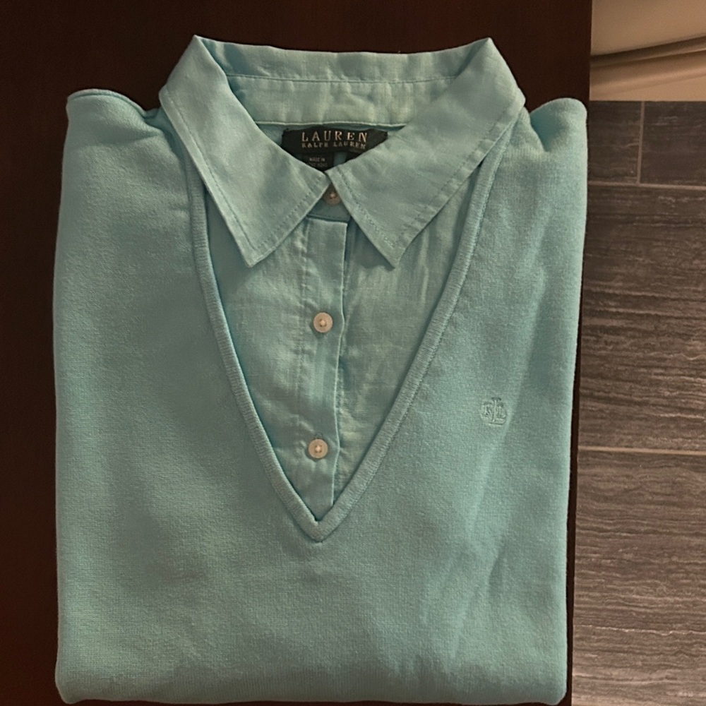 Lauren Ralph Lauren Aqua Button-Up Shirt